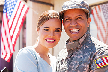 Smiling military man and spouse