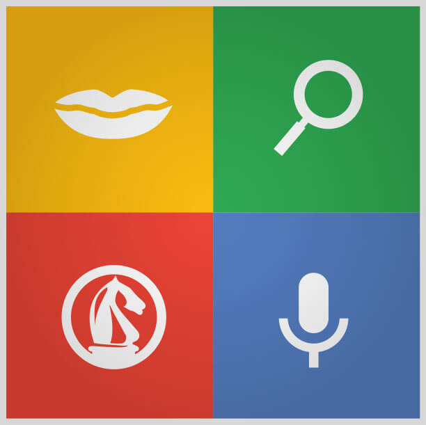 Four voice search icons on Google colors