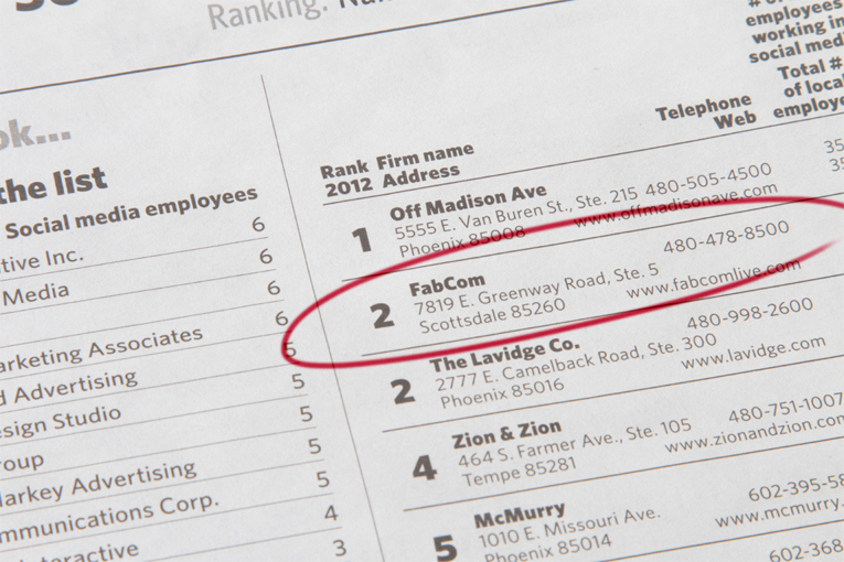 Integrated Marketing Firm FabCom Rises To The Top of Phoenix Social Media Marketing List