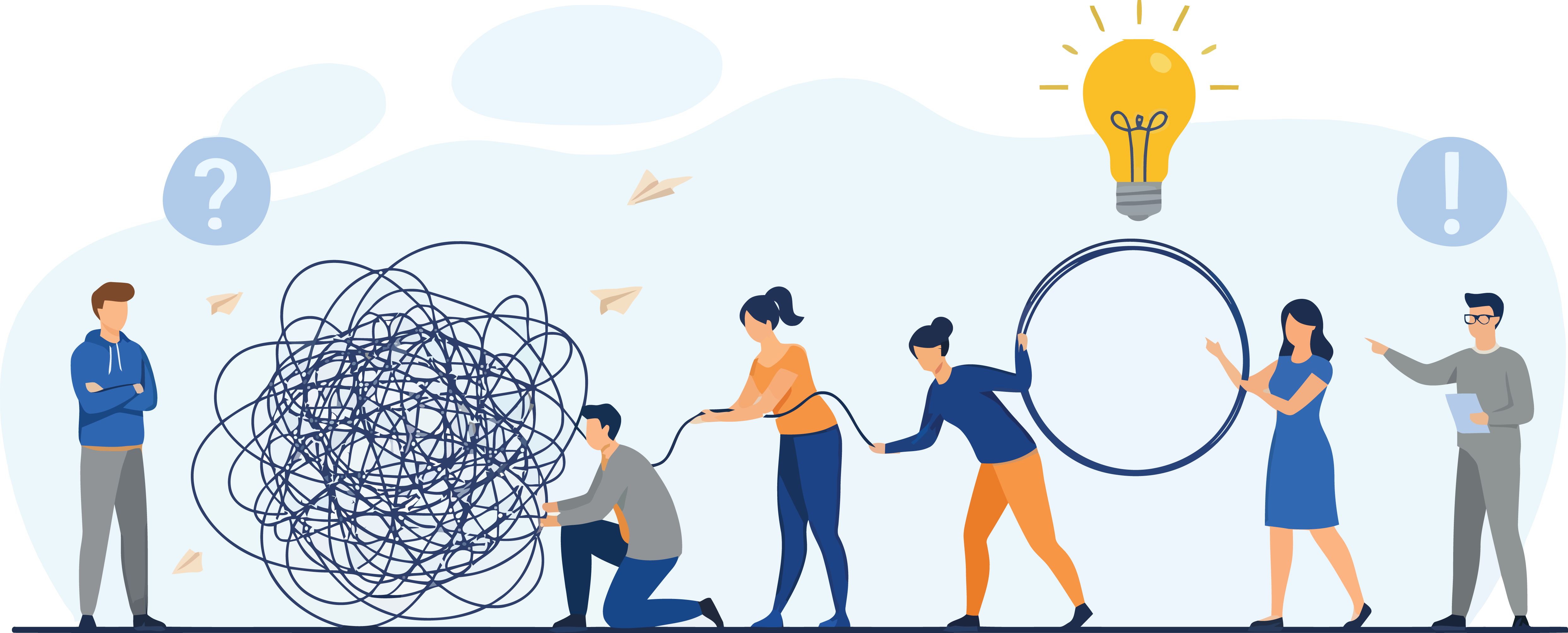 Animated team working together