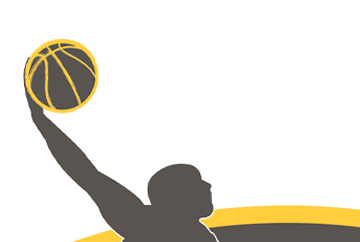 FabCom designed this 3-color logo featuring a basketball player silhouette dunking the ball for a local adult sports team.