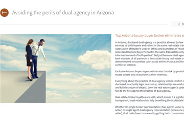 Luxury real estate website design feature educating buyers to avoid the perils of dual agency in Arizona.