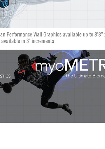 Close up image of print ad created by FabCom for biomechanics company featuring detailed image of sensor working on x-ray image of football player