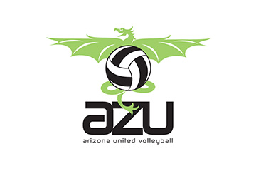 Arizona United Volleyball logo is displayed, which contains a green dragon and a volleyball.