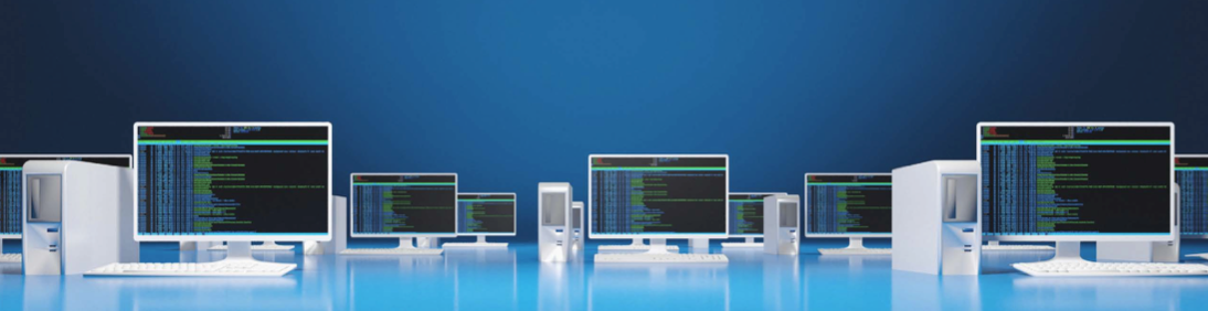 computers on blue background