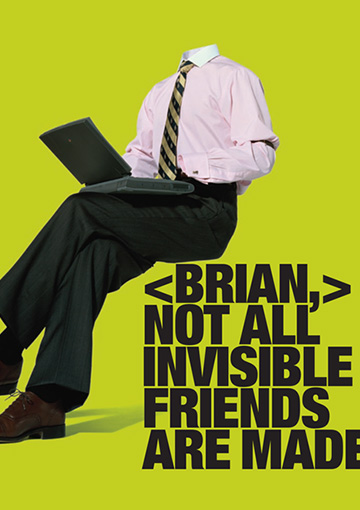 Graphics company campaign created by FabCom that depicts invisible business man working on a computer.