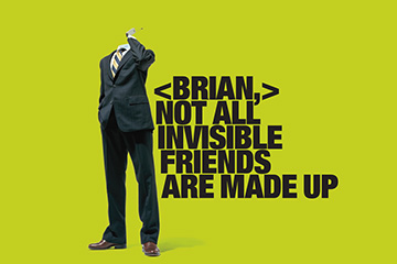Graphics company campaign of an invisible business man making a phone call.
