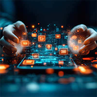 Stock photo of digital analytics above computer