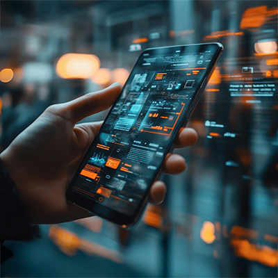 Stock photo of digital analytics above phone