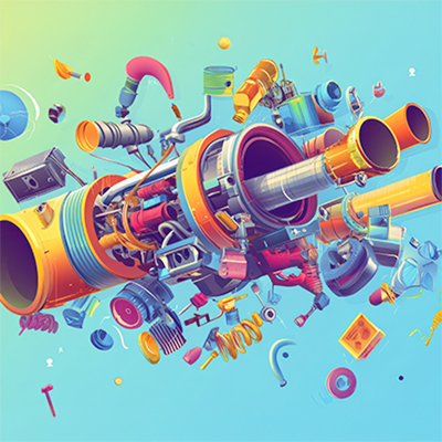 Stock photo with floating production parts