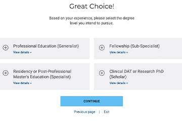 Display of degree customization steps