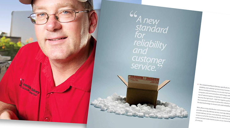Image representing FabCom's sales enablement collateral brochure featuring a high quality image of a real delivery driver employee.