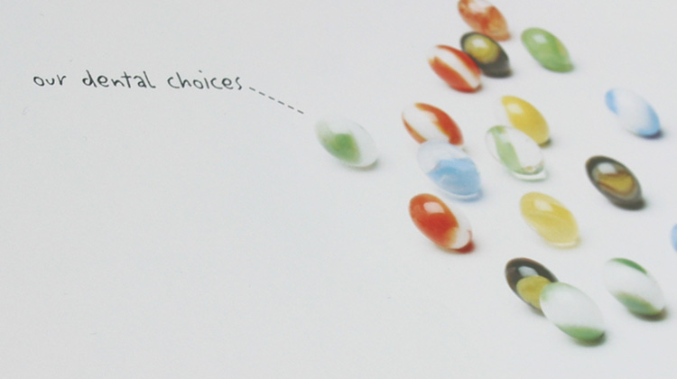 Close up image showing design detail of print ad created by FabCom for the a dental insurance company's 