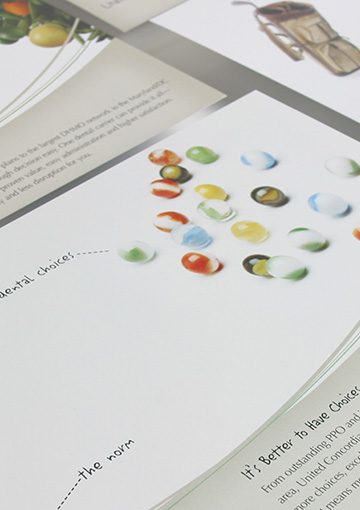 Close up image showing design detail of print ad created by FabCom for the a dental insurance company's