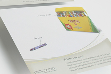 Close up image showing design detail of print ad created by FabCom for the a dental insurance company's 
