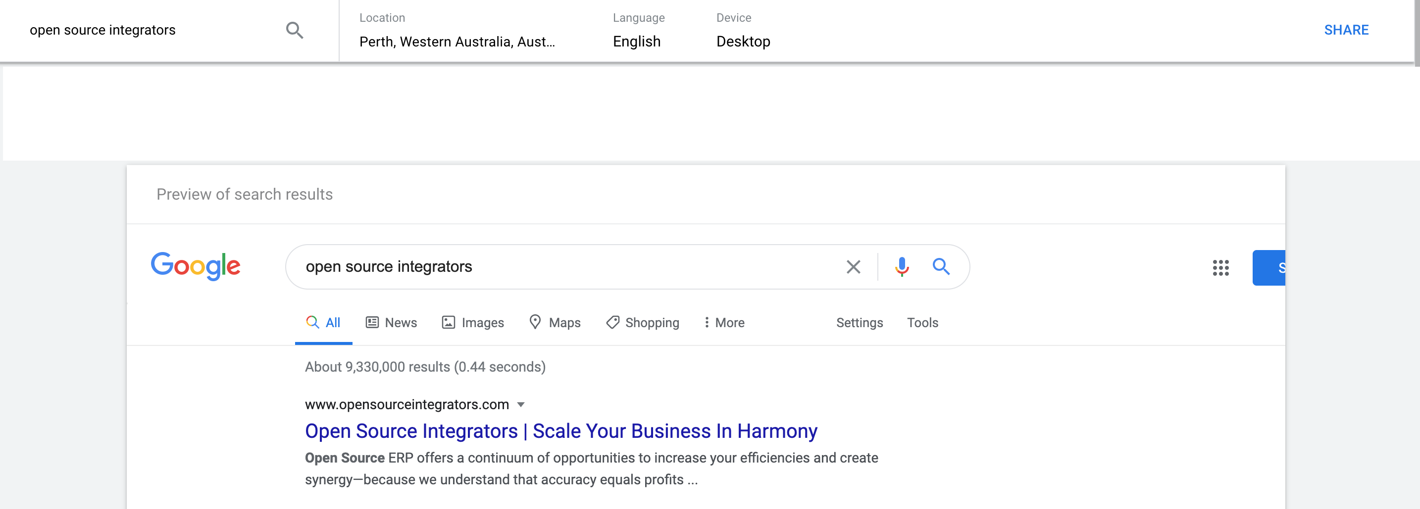 google result for client