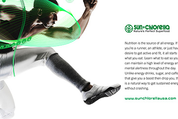 Close up image showing design detail of direct mail ad created by FabCom for Sun Chlorella USA 