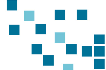 Zoomed in image of brand logo created by FabCom of the floating blue squares that move off of the U in the logo.