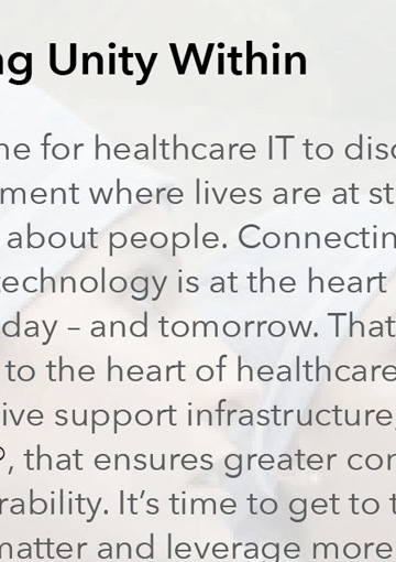 Zoomed in text from a brand essence campaign for a healthcare IT company created by FabCom.