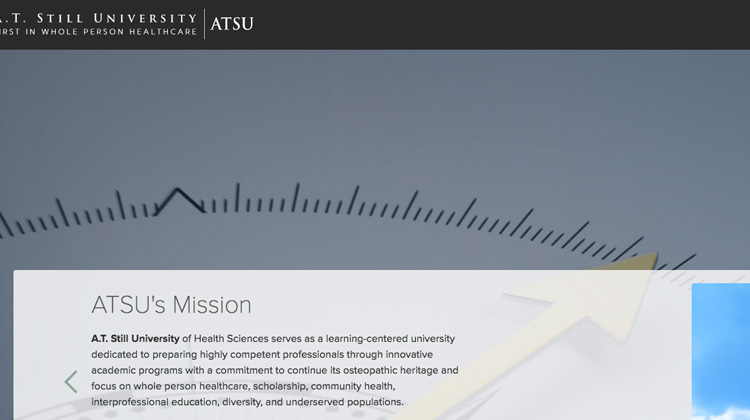 Zoomed in image of a webpage within a microsite developed by FabCom detailing the mission of a health sciences university.