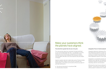 For Integrator’s corporate brochure a women is seen sitting on a couch completely relaxed by how easy her life is from a business that is using Integrator.