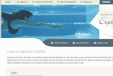 Web page within a microsite FabCom developed. Page allows users to easily locate a pool applicator or builder within their area.