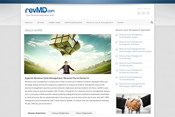 Close up image of revMD.com website page developed by FabCom Integrated Strategic Marketing to show creative detail.