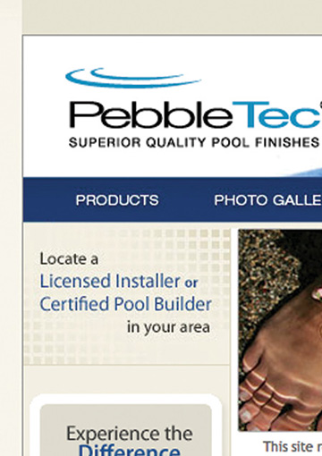 Close up image of a call-to-action embedded in the website FabCom created for a International Pool Finish Company.