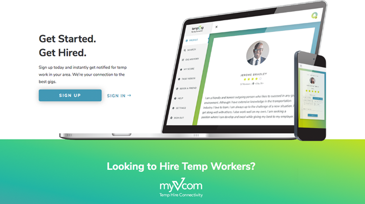 Snapshot of temp work job listing software website