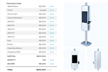 Pricing table of kiosk selections