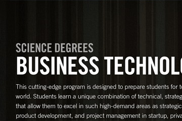 Close up image showing design detail of page in the Online Majors Brochure created by FabCom for the University of Advancing Technology. Page features the UAT ninja mascot.