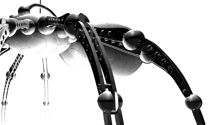 Zoomed in image of a robotic spider FabCom created to be used in HTML's for a tech univerisity conversion campaign.