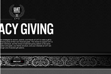 Simple, yet elegant white text on black background design of legacy giving page within university foundation website.
