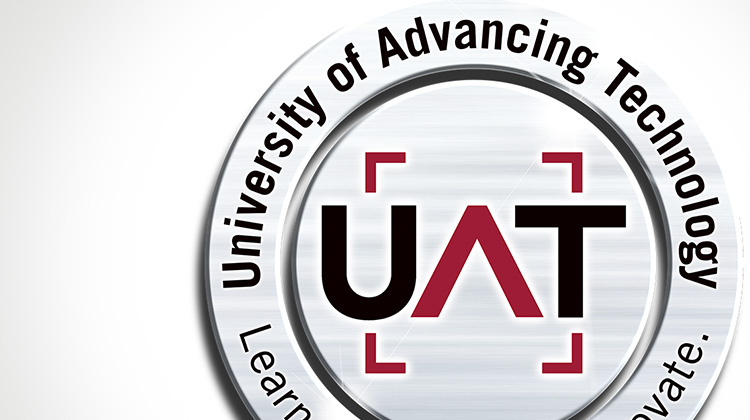FabCom's logo design for tech university featuring 2D graphics and a red-blue-black-gray color scheme