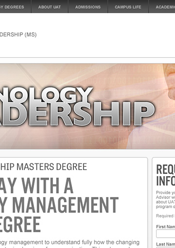 Close up image of technology university website page developed by FabCom Integrated Strategic Marketing.