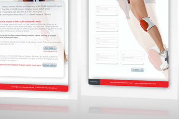 Image from a campaign developed by FabCom for a university volleyball team that pictures the legs of a volleyball player and information about the team.