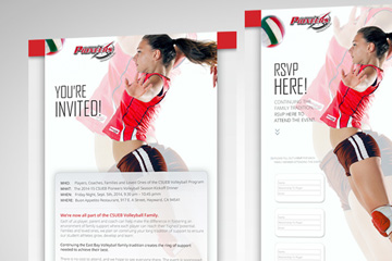 Webpages created by FabCom for a university volleyball team that highlight a player jumping and spiking a ball.
