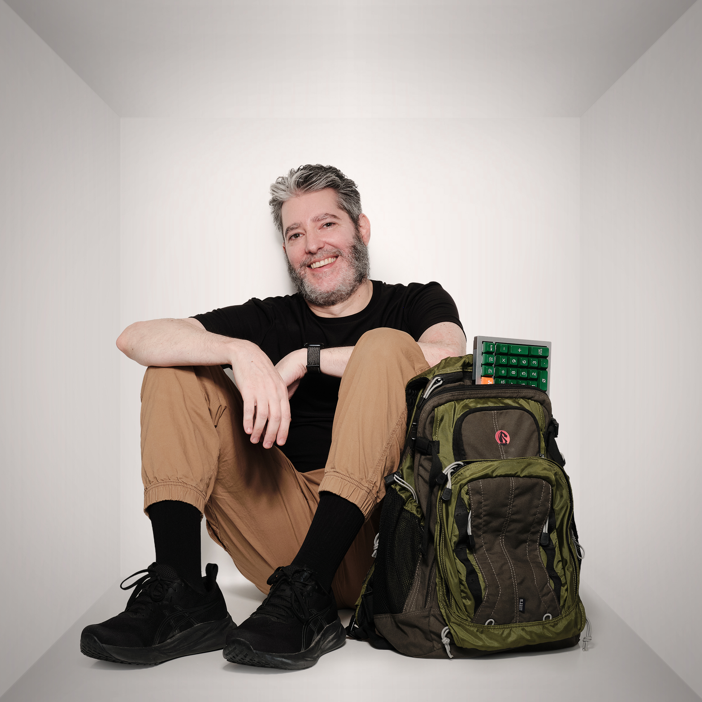 Yoni with his tech backpack